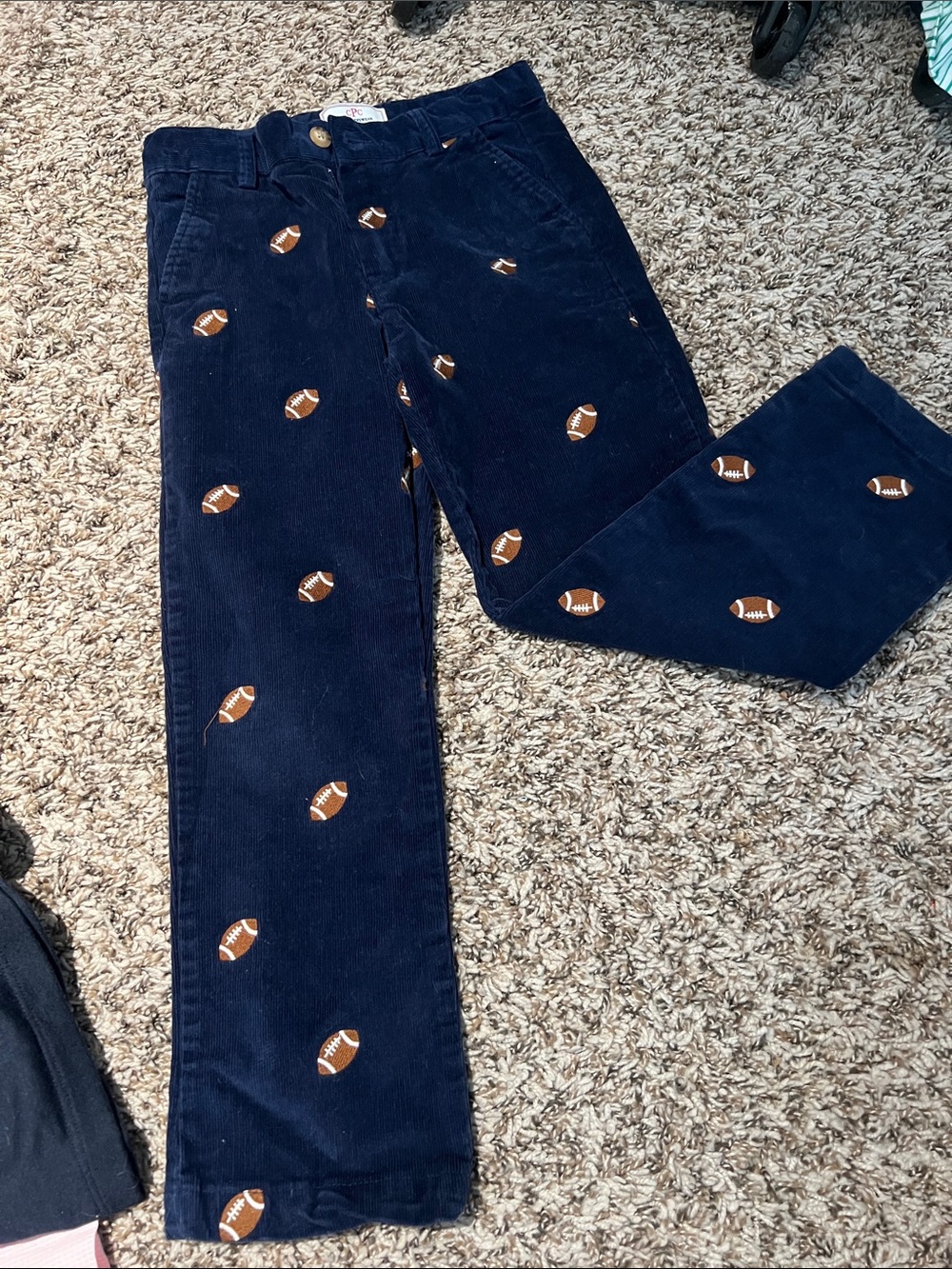 Kids Navy Corduroy Jeans with Football Embroidery
